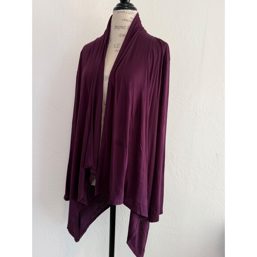 Midnight Womens XXL Plum Purple Open Front Waterfall Cardigan Long Sleeve Drape